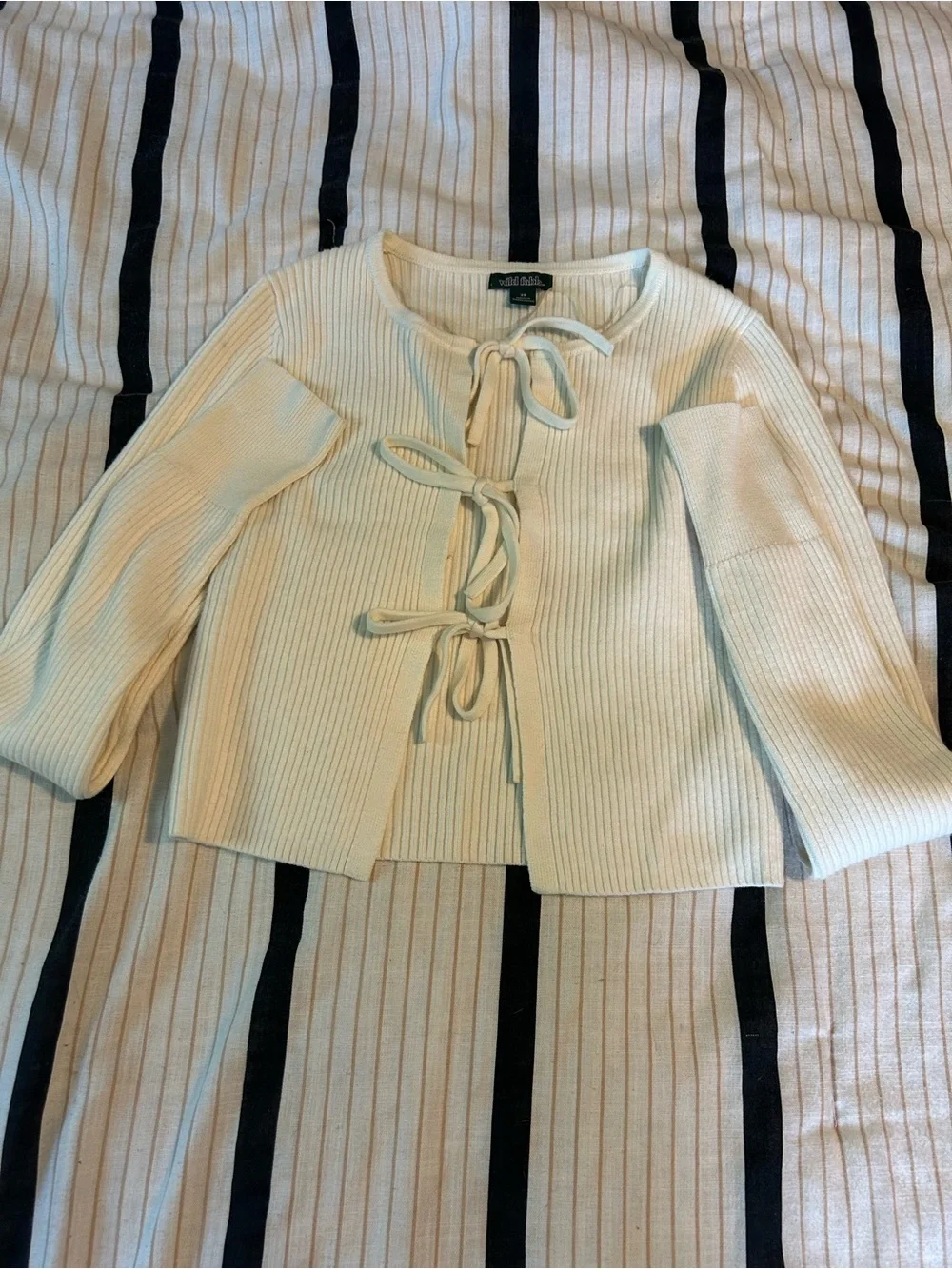 wild fable Cream Ribbed Tie-Front Cropped Cardigan